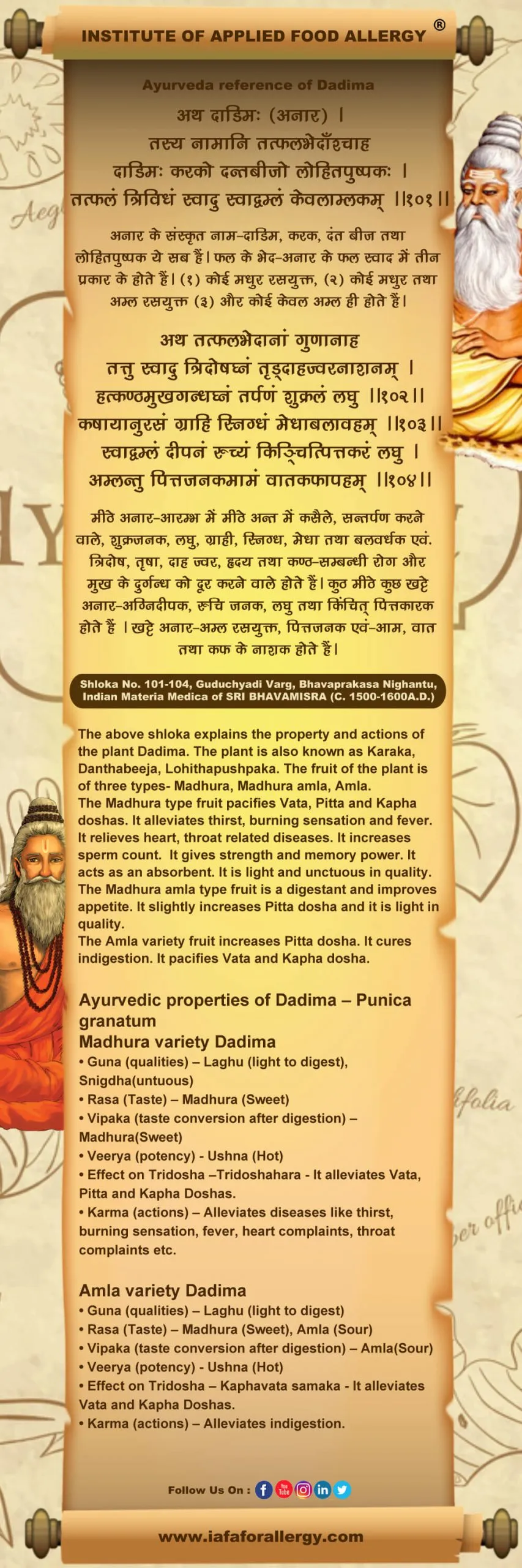 Ayurveda Reference of Dadima (Punica granatum)