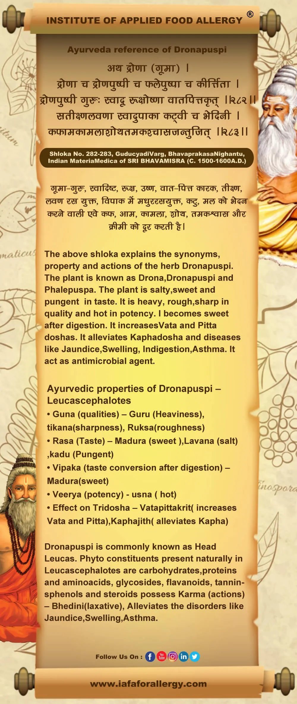 Ayurveda Reference of Dronapushpi (Leucas cephalotes)